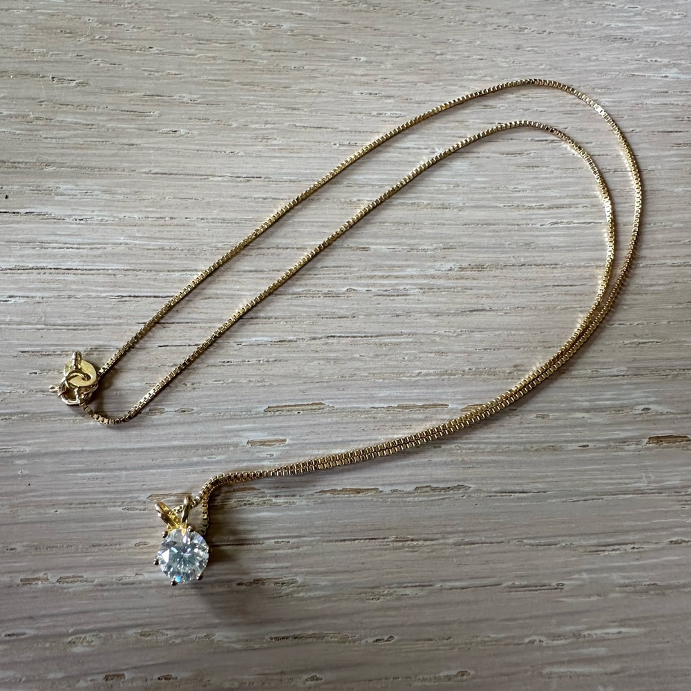 Moissanite Pendant Necklace on Gold Plated 925 Silver Chain